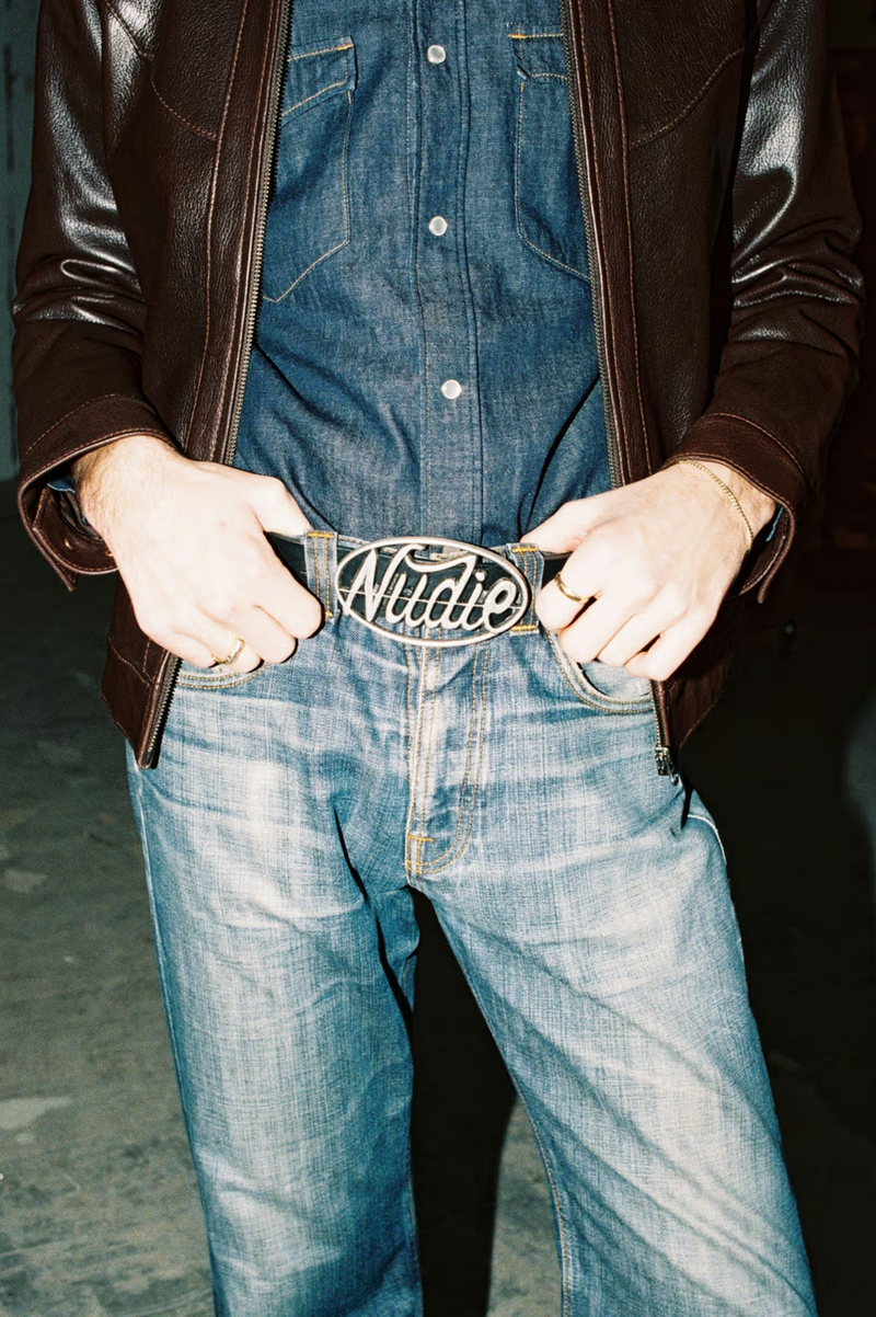 NUDIE BUCKLE LEATHER BELT BLACK