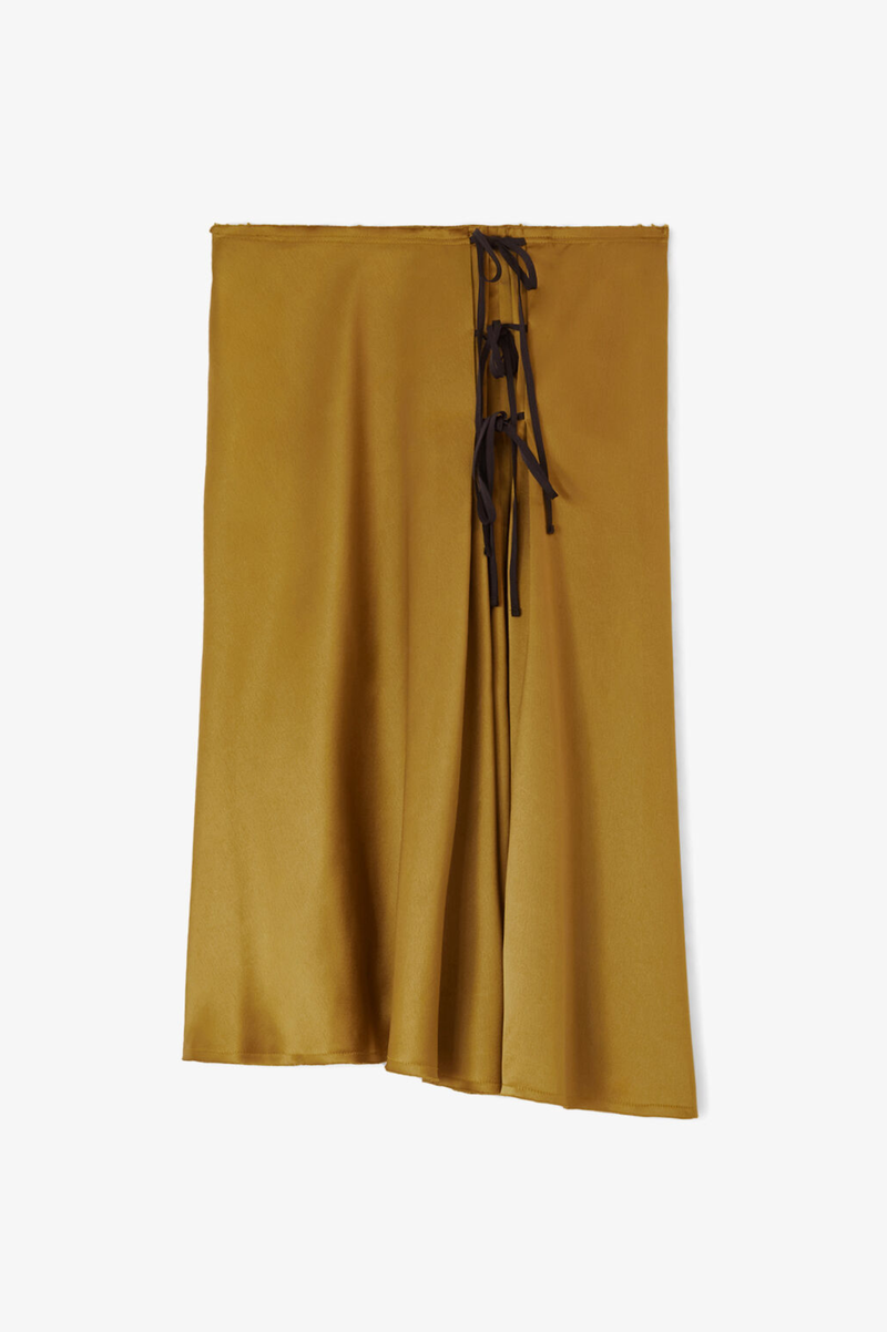 FLUID SATIN TIE STRING MIDI SKIRT