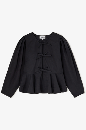 COMPACT POPLIN LONG SLEEVE PEPLUM BLOUSE