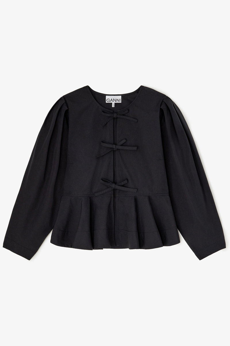 COMPACT POPLIN LONG SLEEVE PEPLUM BLOUSE