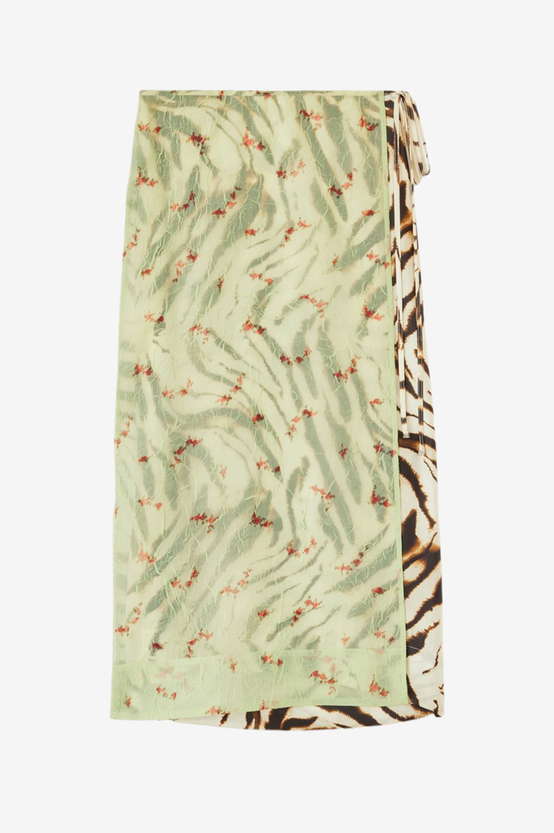 SHIBORI ORGANZA/PRINTED STRETCH SATIN SKIRT