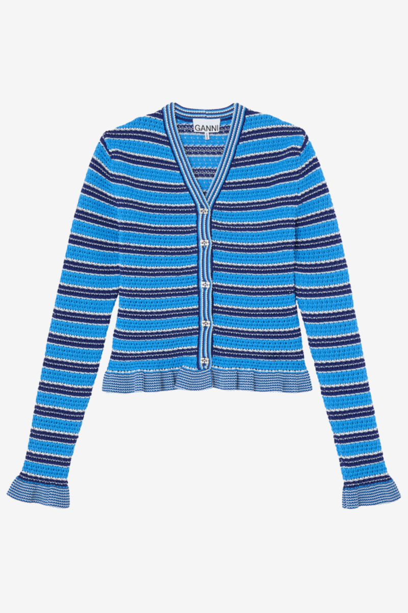 COTTON POINTELLE STRIPE CARDIGAN