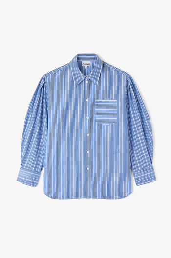 STRIPE COTTON PLEATED SLEEVE SHIRT