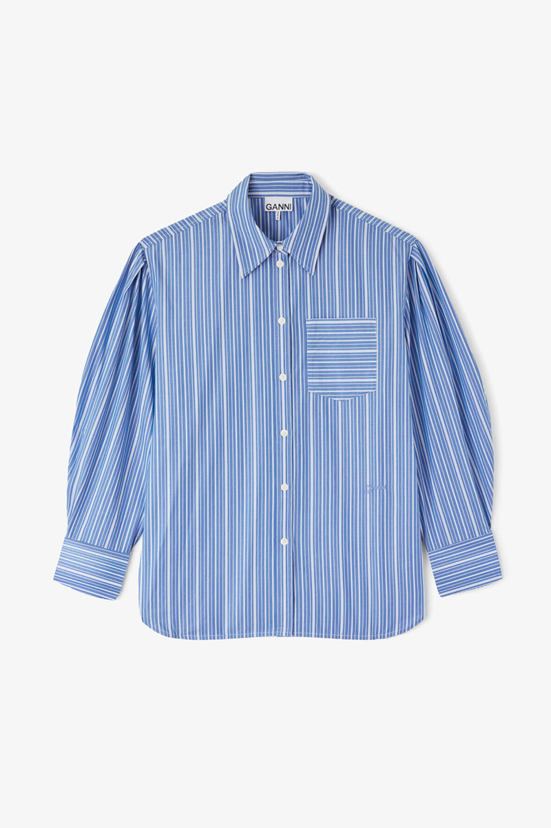 STRIPE COTTON PLEATED SLEEVE SHIRT