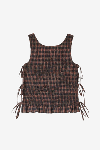 YARN DYED CHECK SMOCKED TIE STRING TOP 34