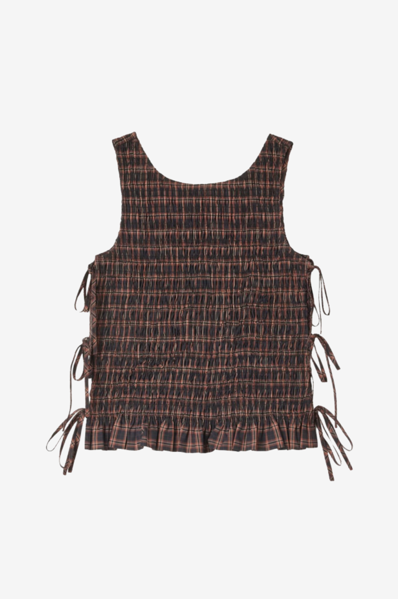 YARN DYED CHECK SMOCKED TIE STRING TOP 34