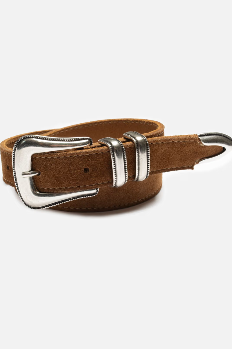 WESTERN SUEDE SILVER BELT  TOBACCO