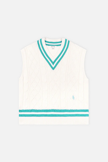 SRC CABLEKNIT VEST OFF WHITE/CARIBBEAN