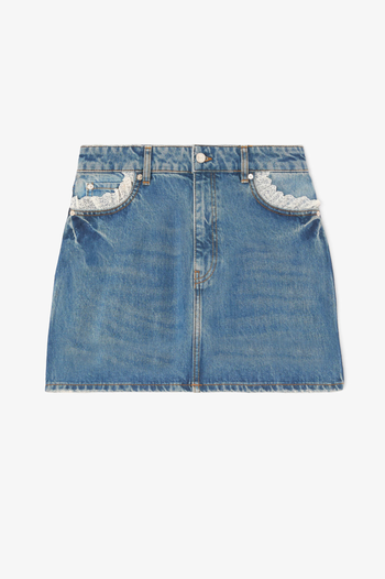 RIGID DENIM LACE MINI SKIRT