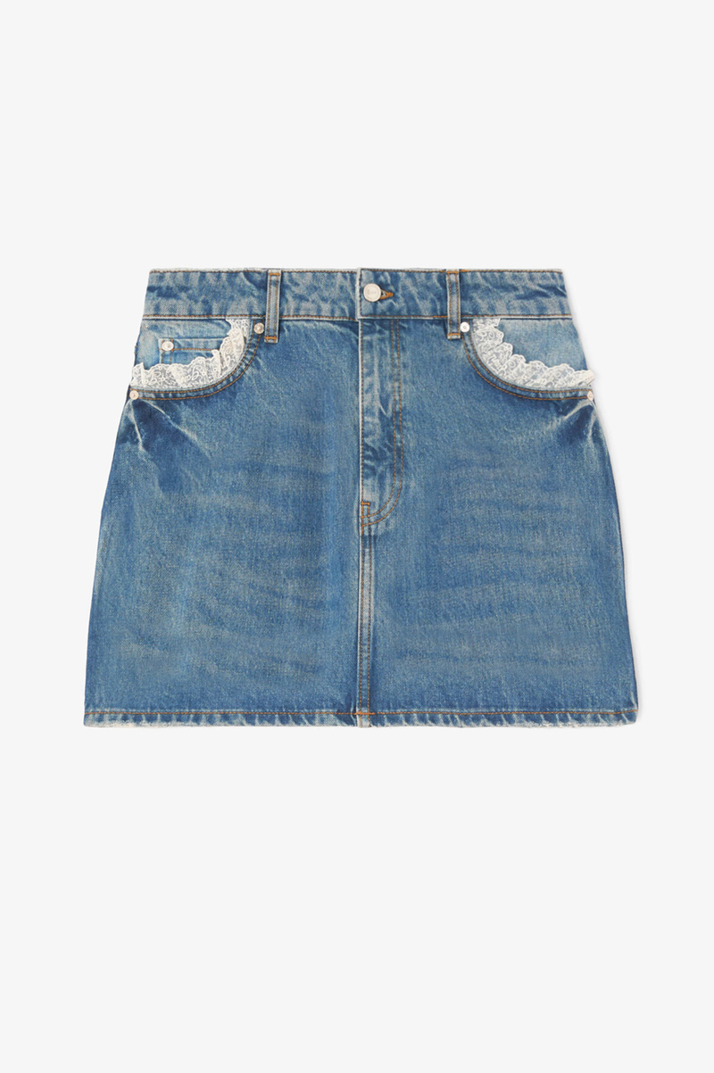 RIGID DENIM LACE MINI SKIRT