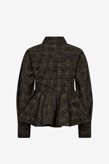 PRINTED STRETCH COTTON PEPLUM SHIRT