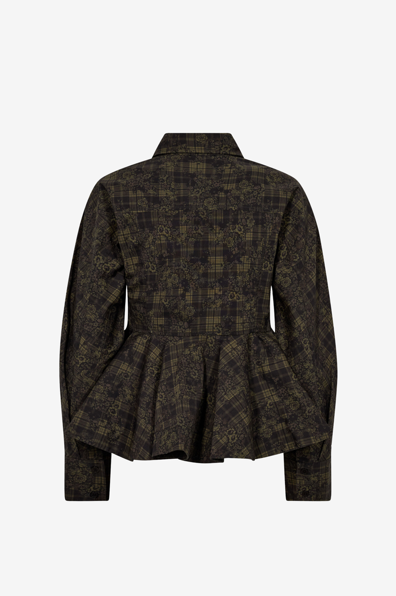 PRINTED STRETCH COTTON PEPLUM SHIRT