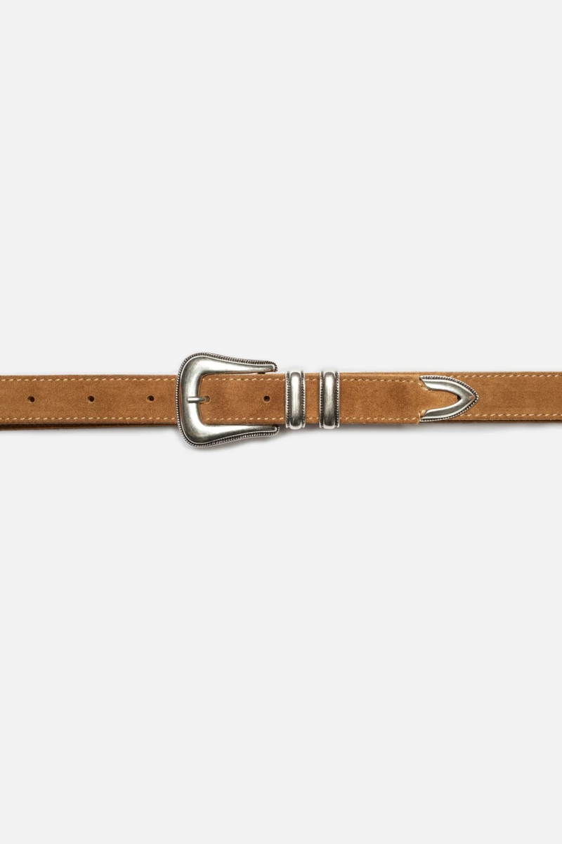 WESTERN SUEDE SILVER BELT  TOBACCO