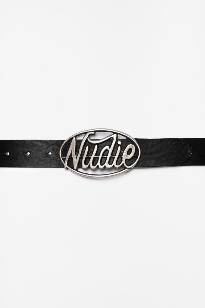 NUDIE BUCKLE LEATHER BELT BLACK