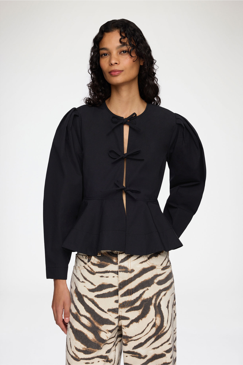 COMPACT POPLIN LONG SLEEVE PEPLUM BLOUSE