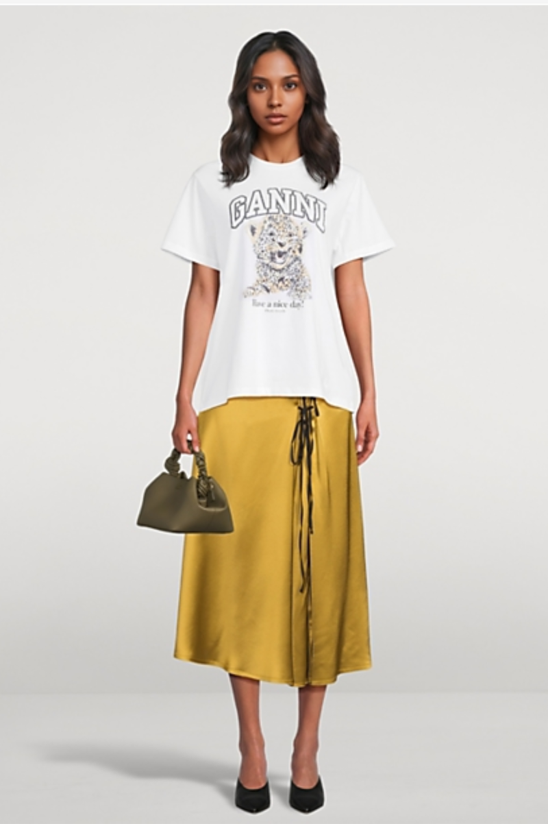 FLUID SATIN TIE STRING MIDI SKIRT