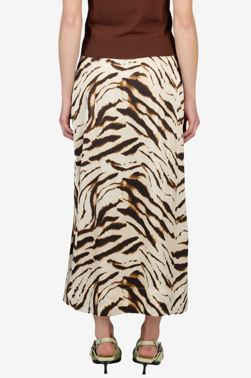SHIBORI ORGANZA/PRINTED STRETCH SATIN SKIRT