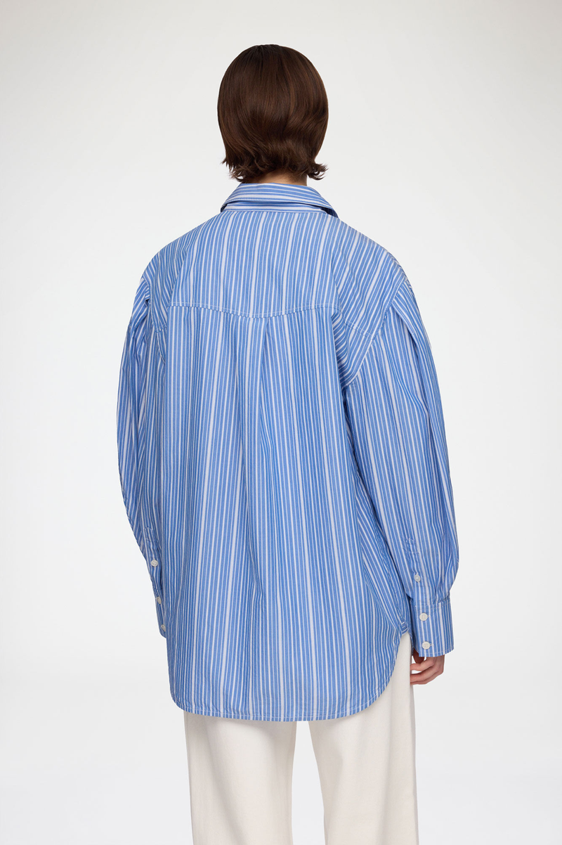 STRIPE COTTON PLEATED SLEEVE SHIRT