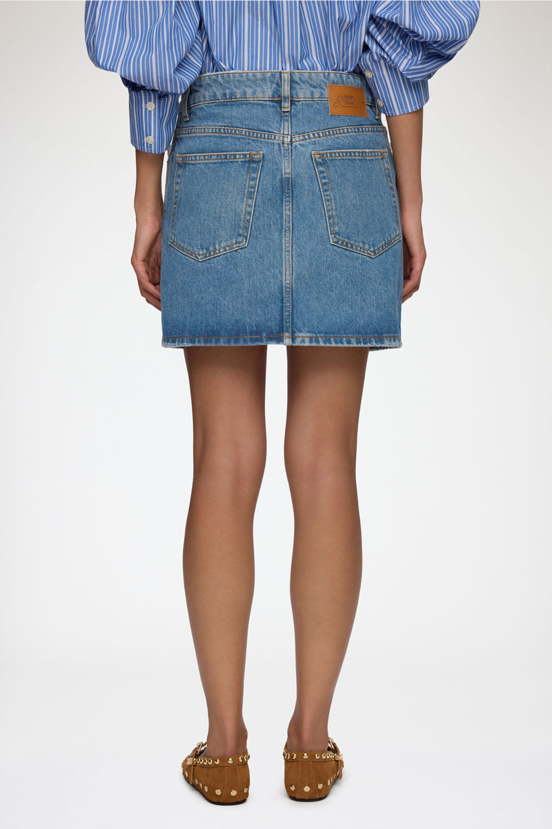 RIGID DENIM LACE MINI SKIRT