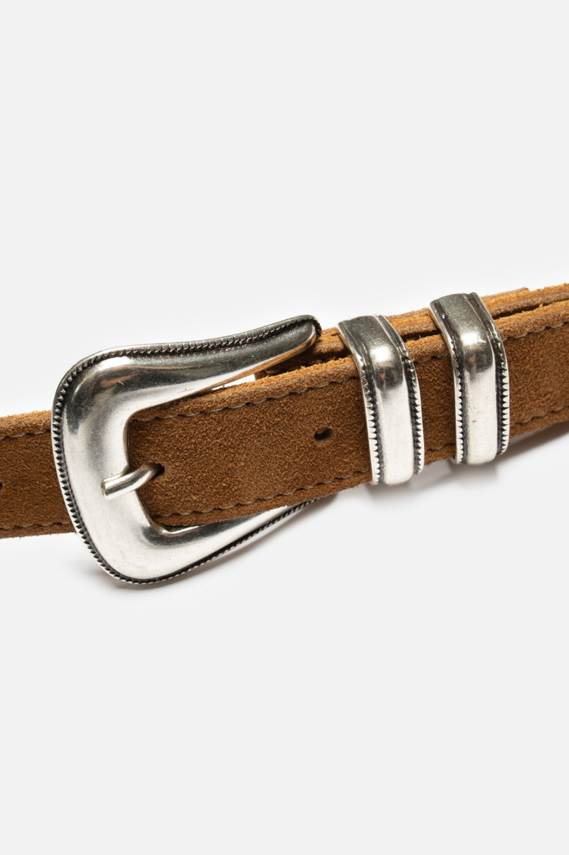 WESTERN SUEDE SILVER BELT  TOBACCO
