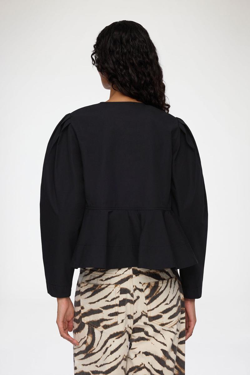 COMPACT POPLIN LONG SLEEVE PEPLUM BLOUSE