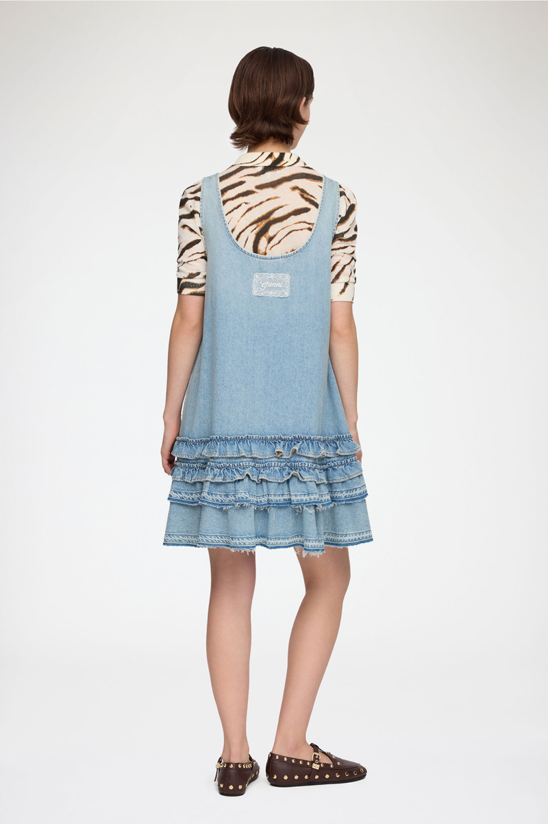 LIGHTWEIGHT DENIM FRILL MINI DRESS