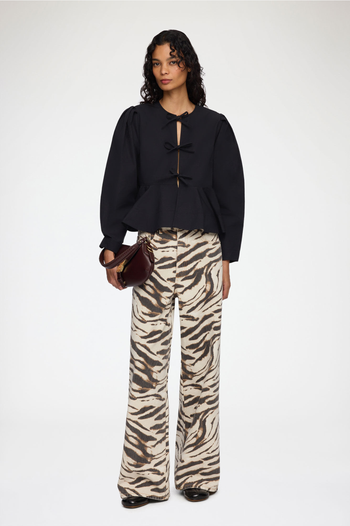 COMPACT POPLIN LONG SLEEVE PEPLUM BLOUSE