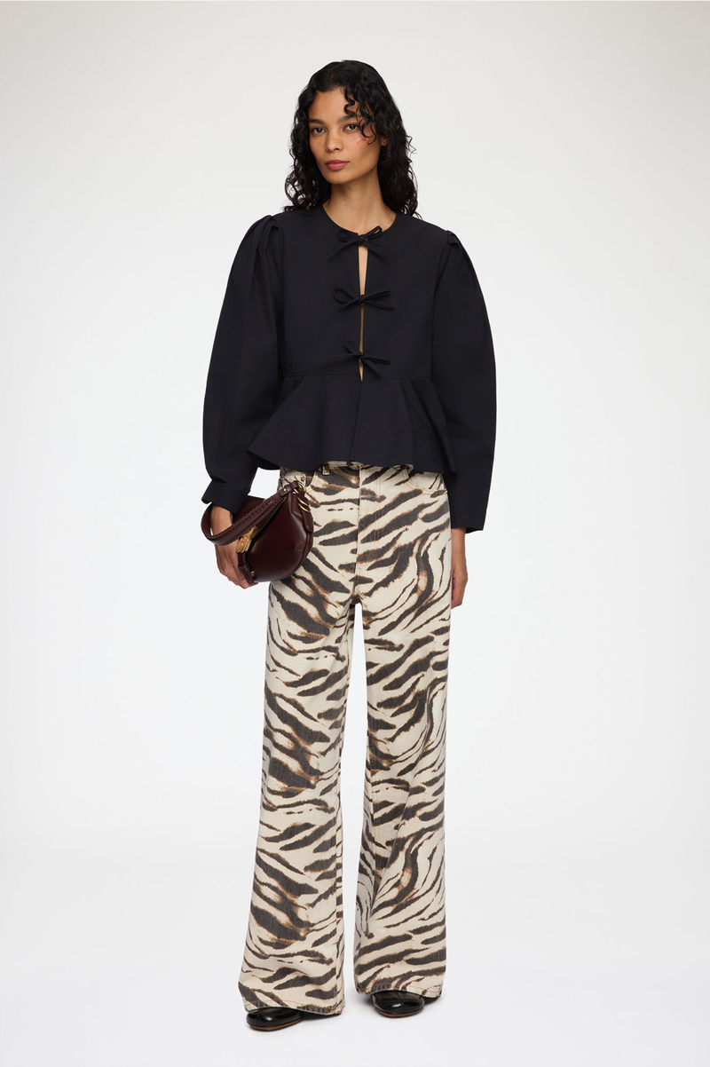 COMPACT POPLIN LONG SLEEVE PEPLUM BLOUSE