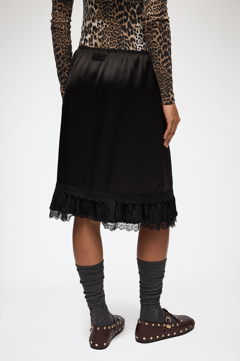 FLUID SATIN KNEE LENGTH FRILL SKIRT