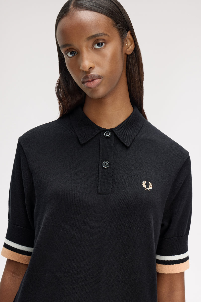 BOLD TIPPED KNITTED SHIRT DRESS