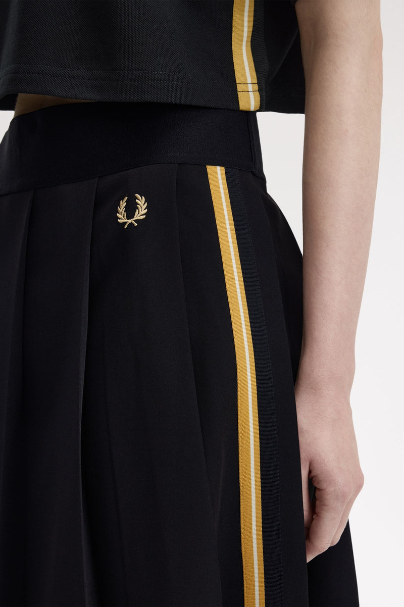 TAPE DETAIL PLEATED MIDI SKIRT