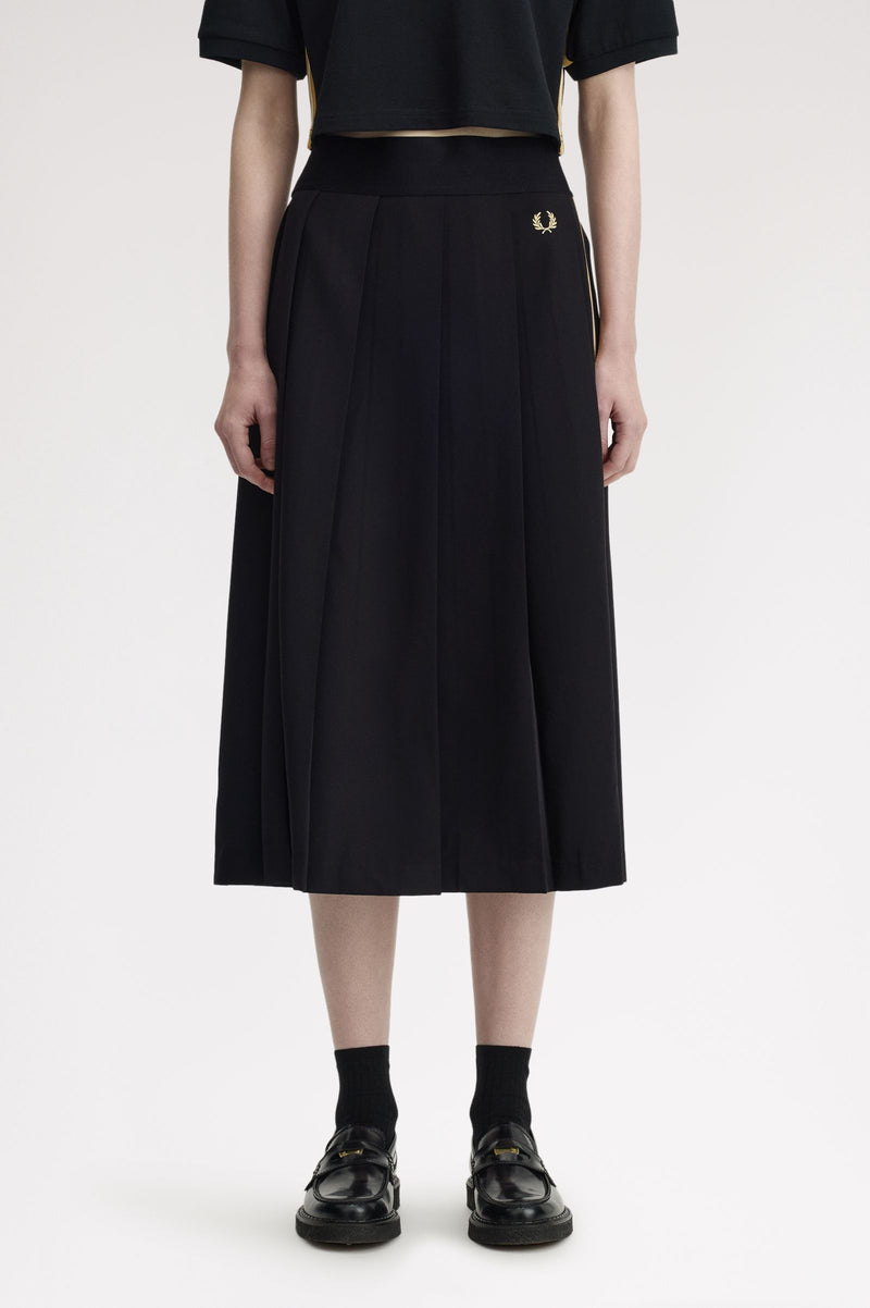 TAPE DETAIL PLEATED MIDI SKIRT