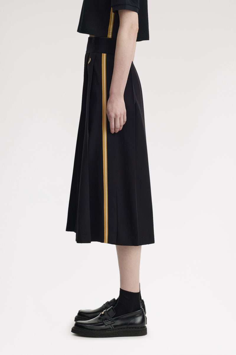 TAPE DETAIL PLEATED MIDI SKIRT