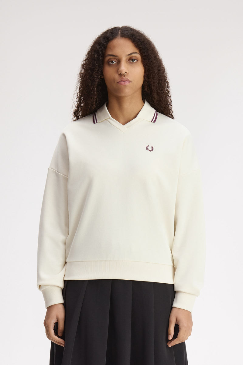 TIPPED OPEN COLLAR SWEATSHIRT