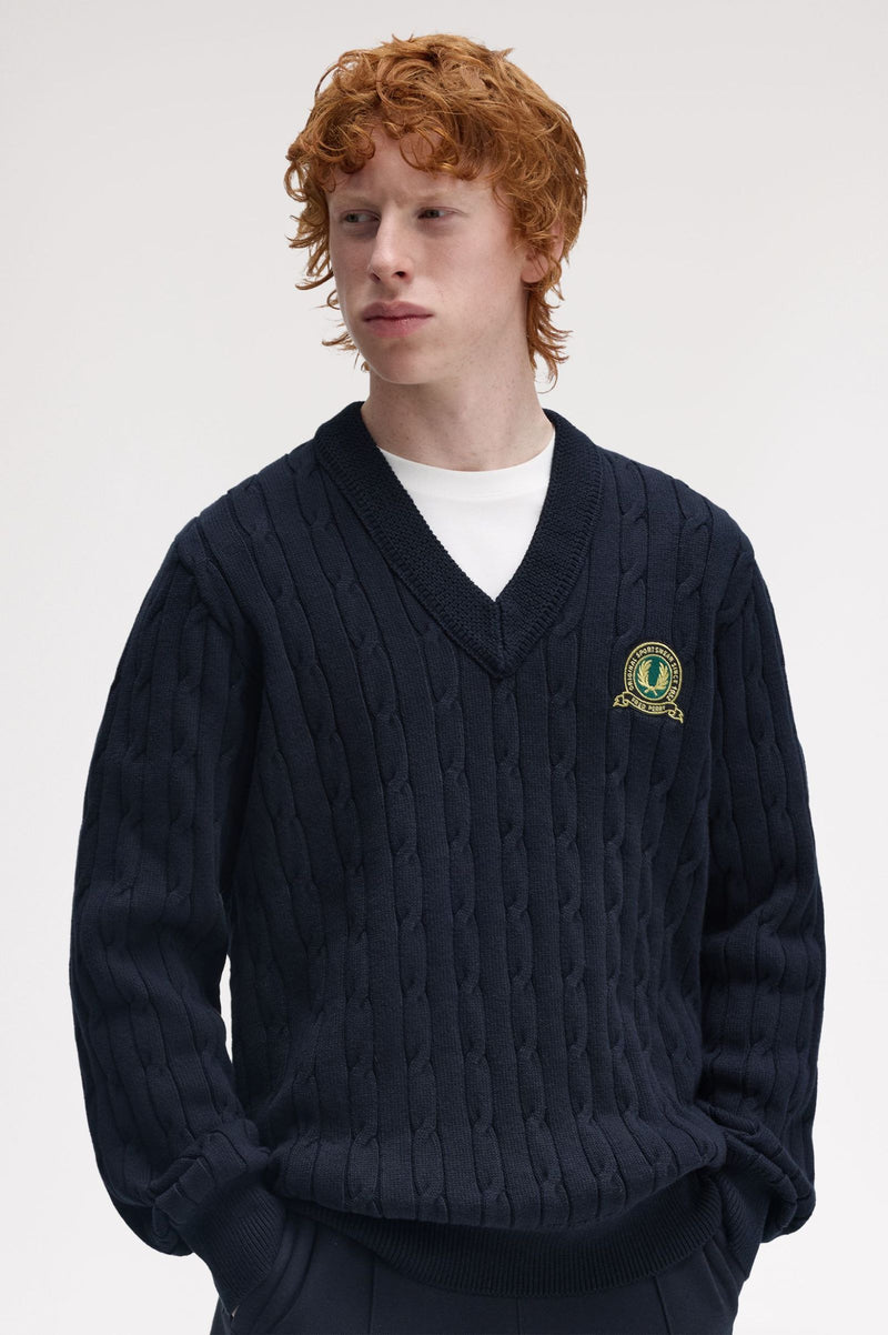 TENNIS BADGE CABLE KNIT JUMPER