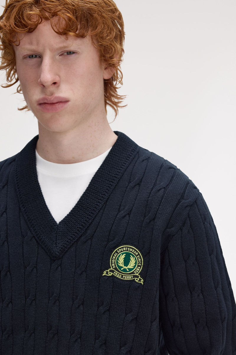 TENNIS BADGE CABLE KNIT JUMPER