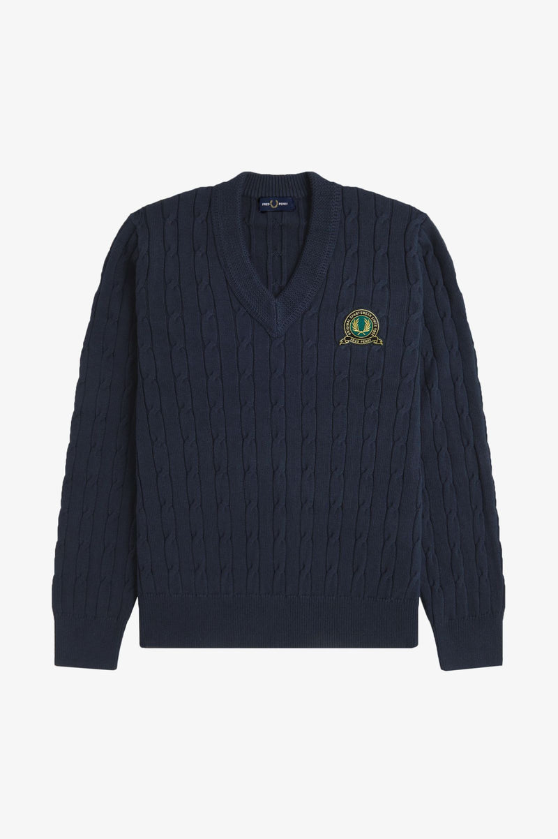 TENNIS BADGE CABLE KNIT JUMPER