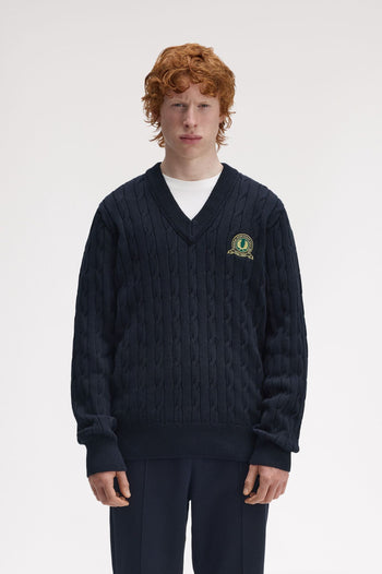 TENNIS BADGE CABLE KNIT JUMPER