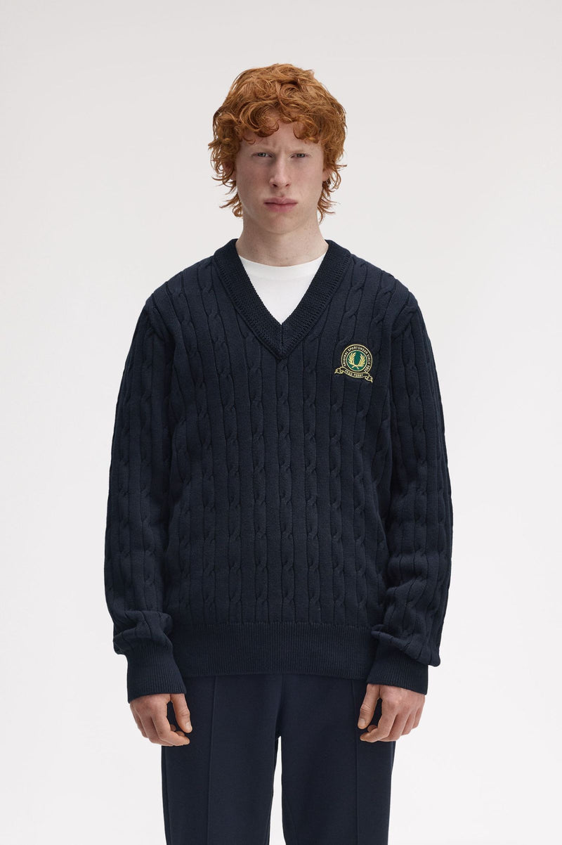 TENNIS BADGE CABLE KNIT JUMPER