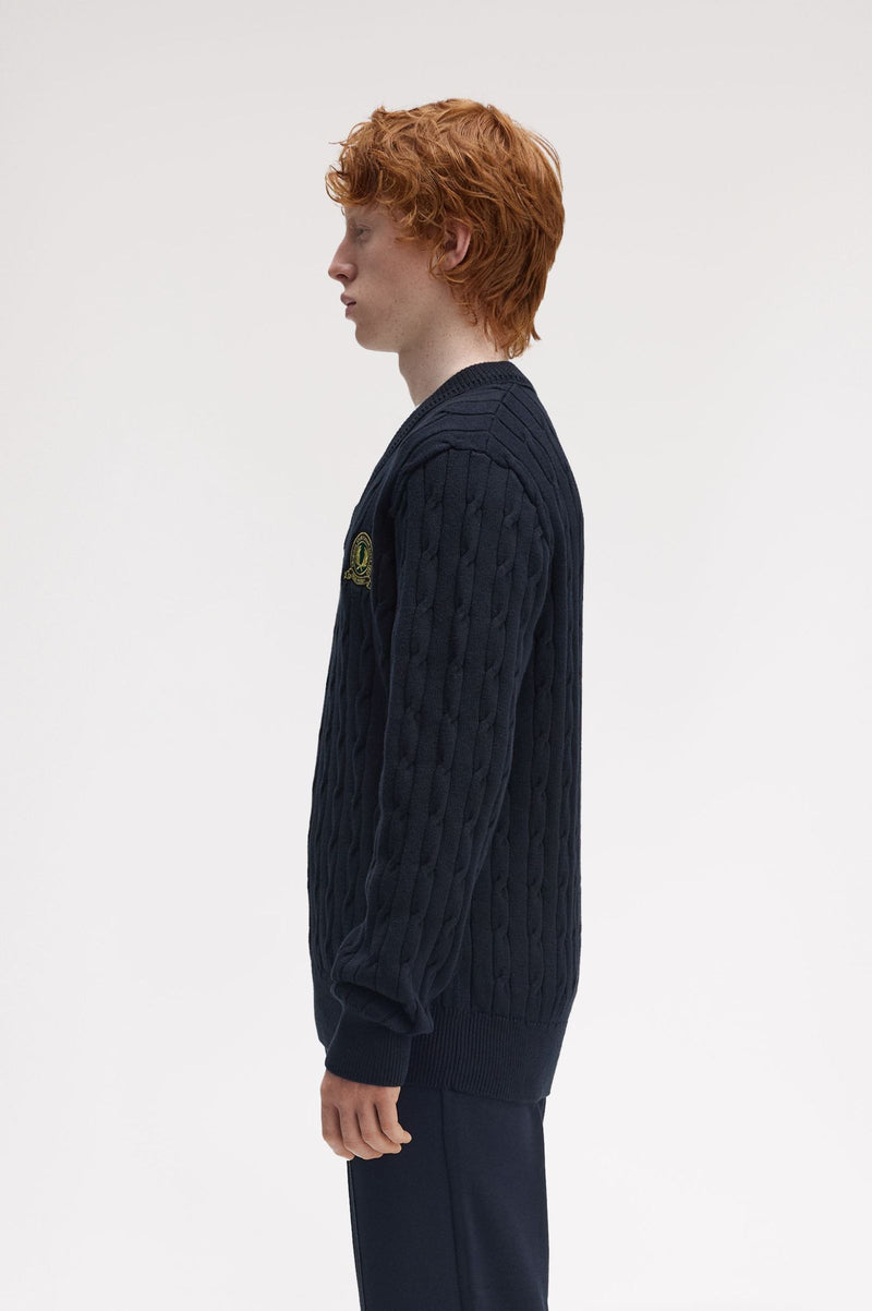 TENNIS BADGE CABLE KNIT JUMPER