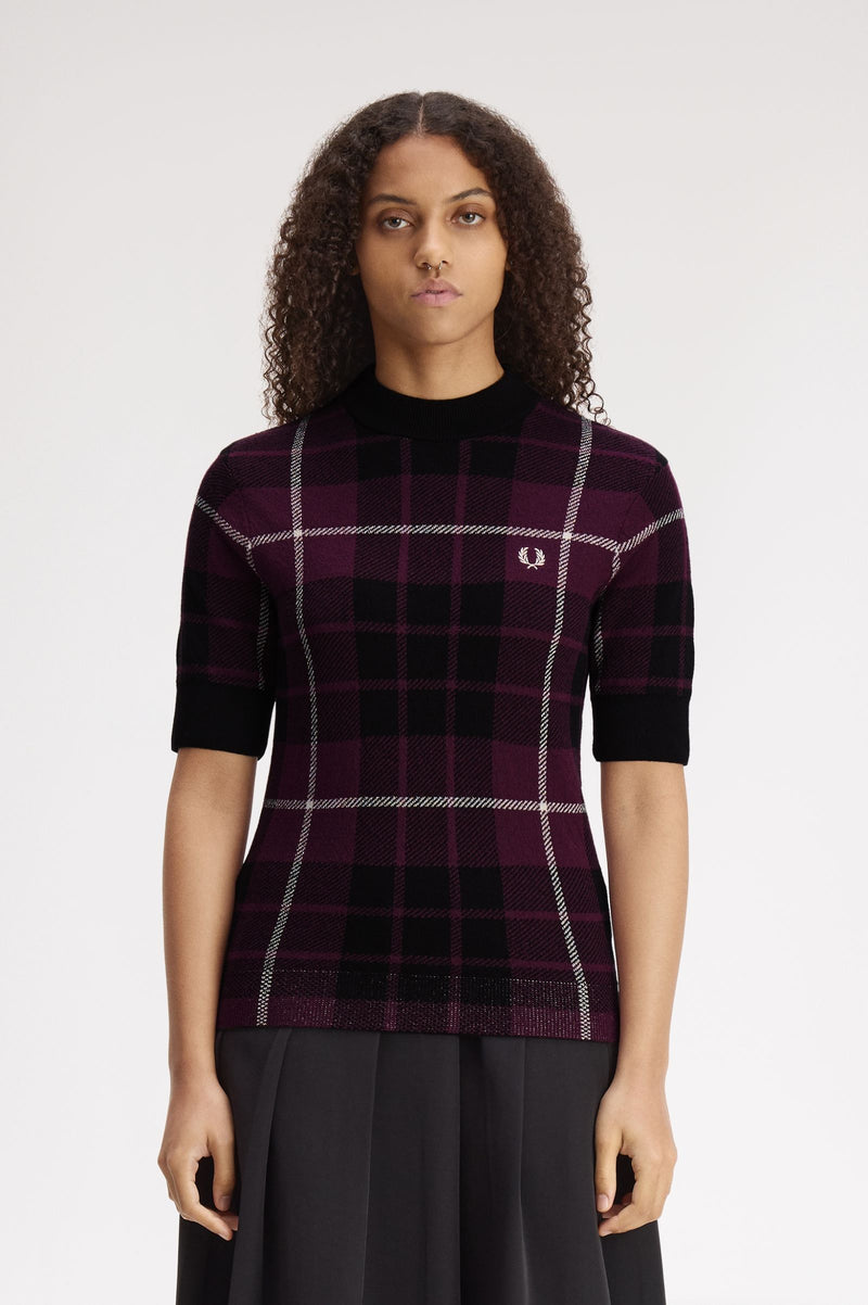 BOUCLE TARTAN KNITTED T-SHIRT