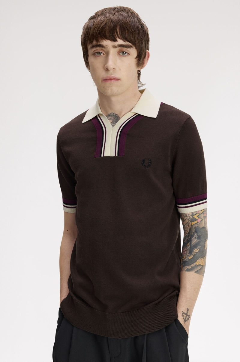 TIPPED OPEN NECK KNITTED SHIRT