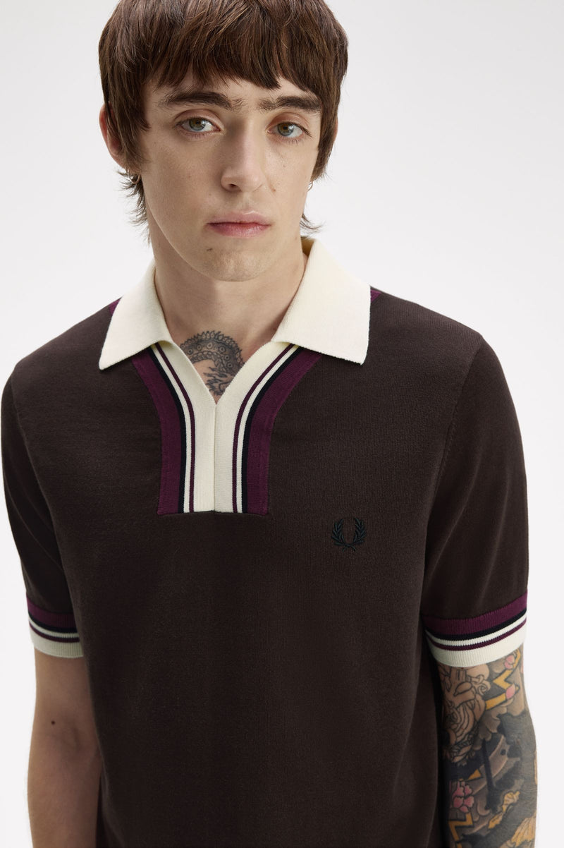 TIPPED OPEN NECK KNITTED SHIRT