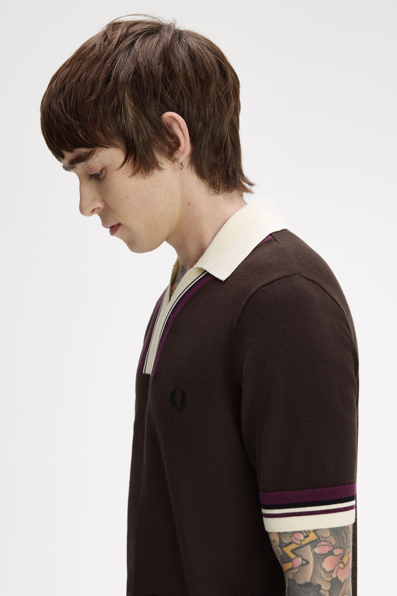 TIPPED OPEN NECK KNITTED SHIRT