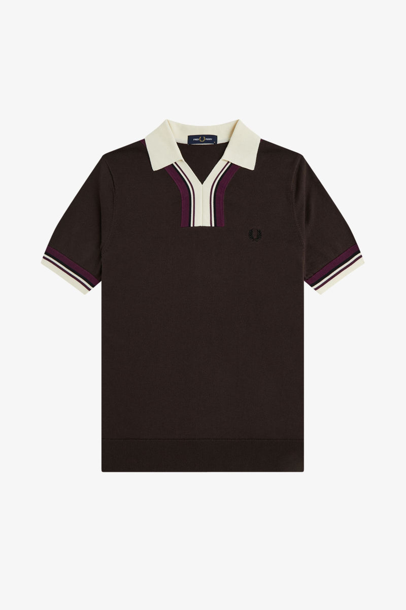 TIPPED OPEN NECK KNITTED SHIRT