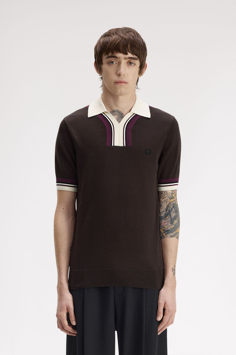TIPPED OPEN NECK KNITTED SHIRT