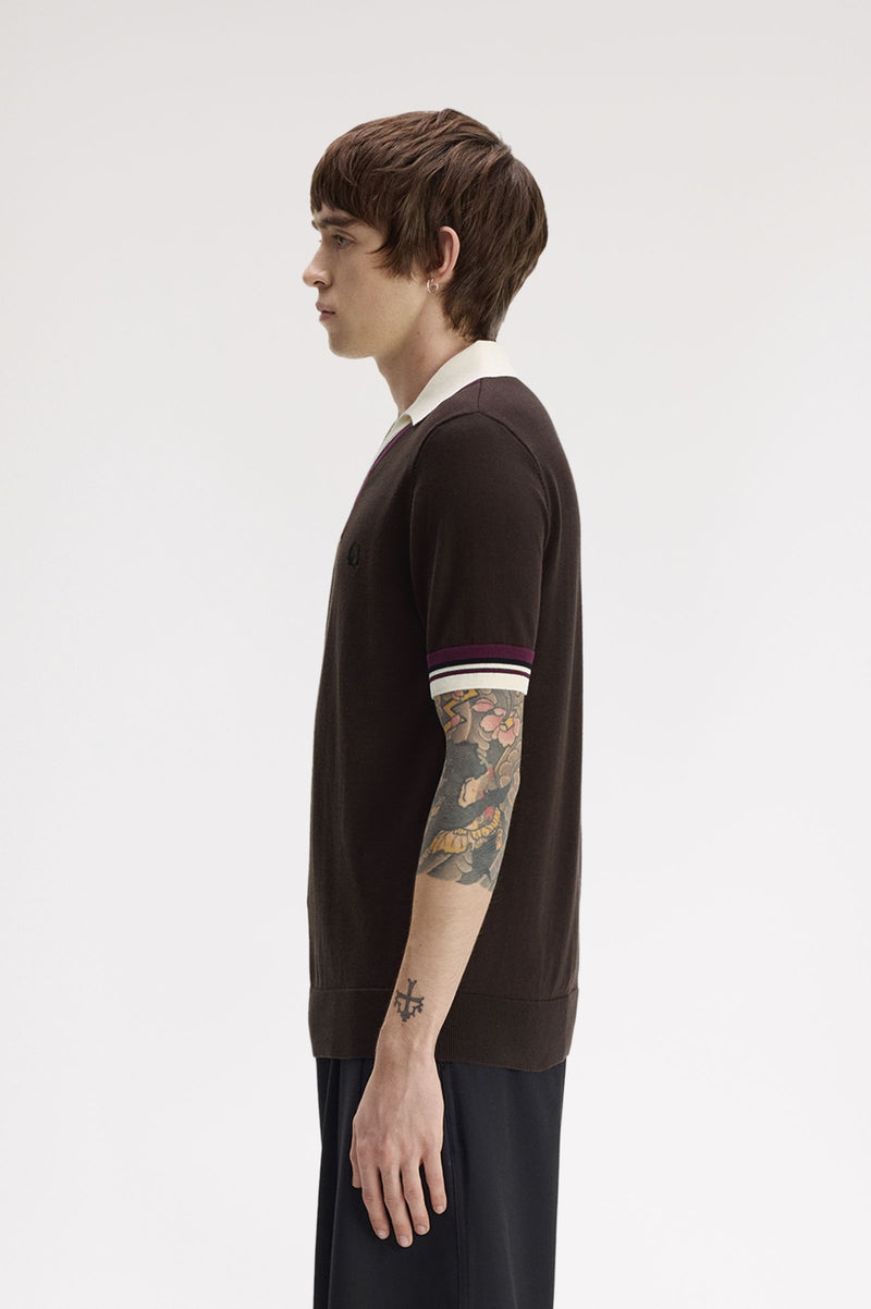 TIPPED OPEN NECK KNITTED SHIRT