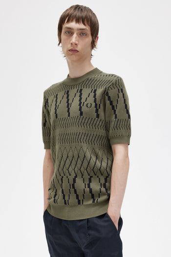 ARGYLE PANEL KNITTED T-SHIRT