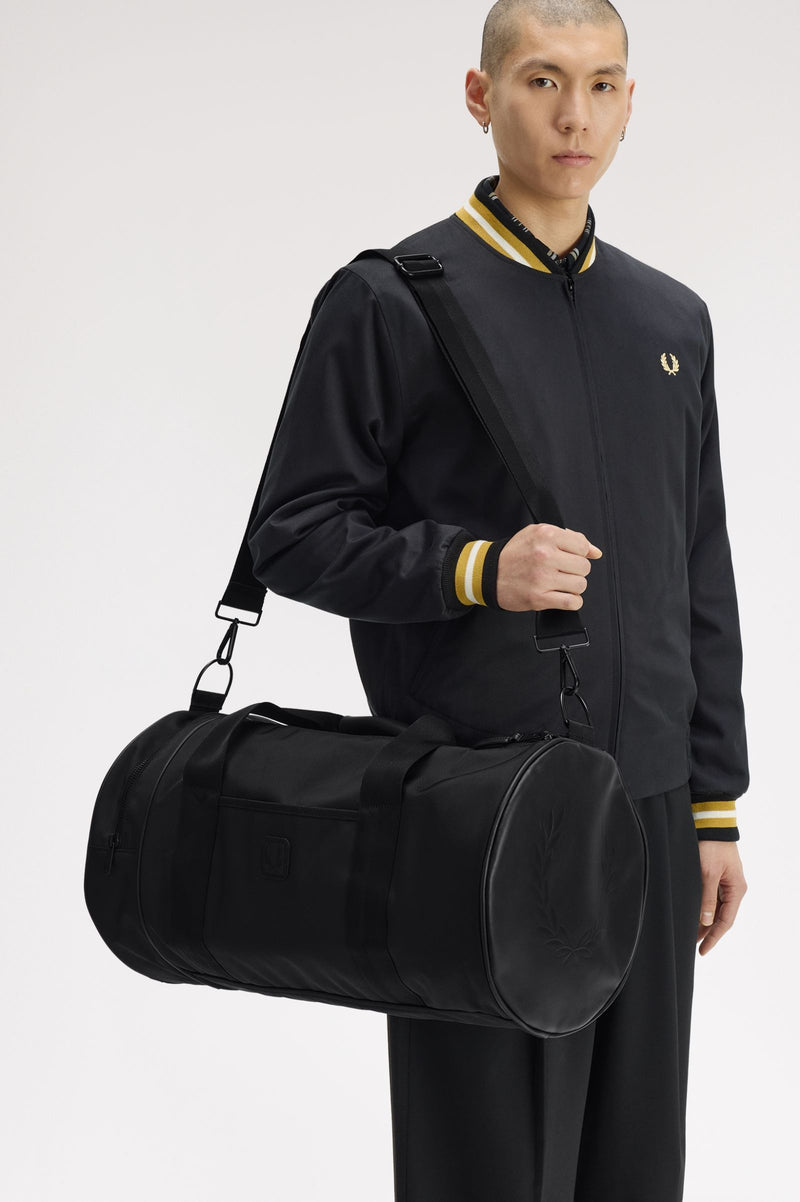 BLACK CANVAS LARGE BARREL BAG