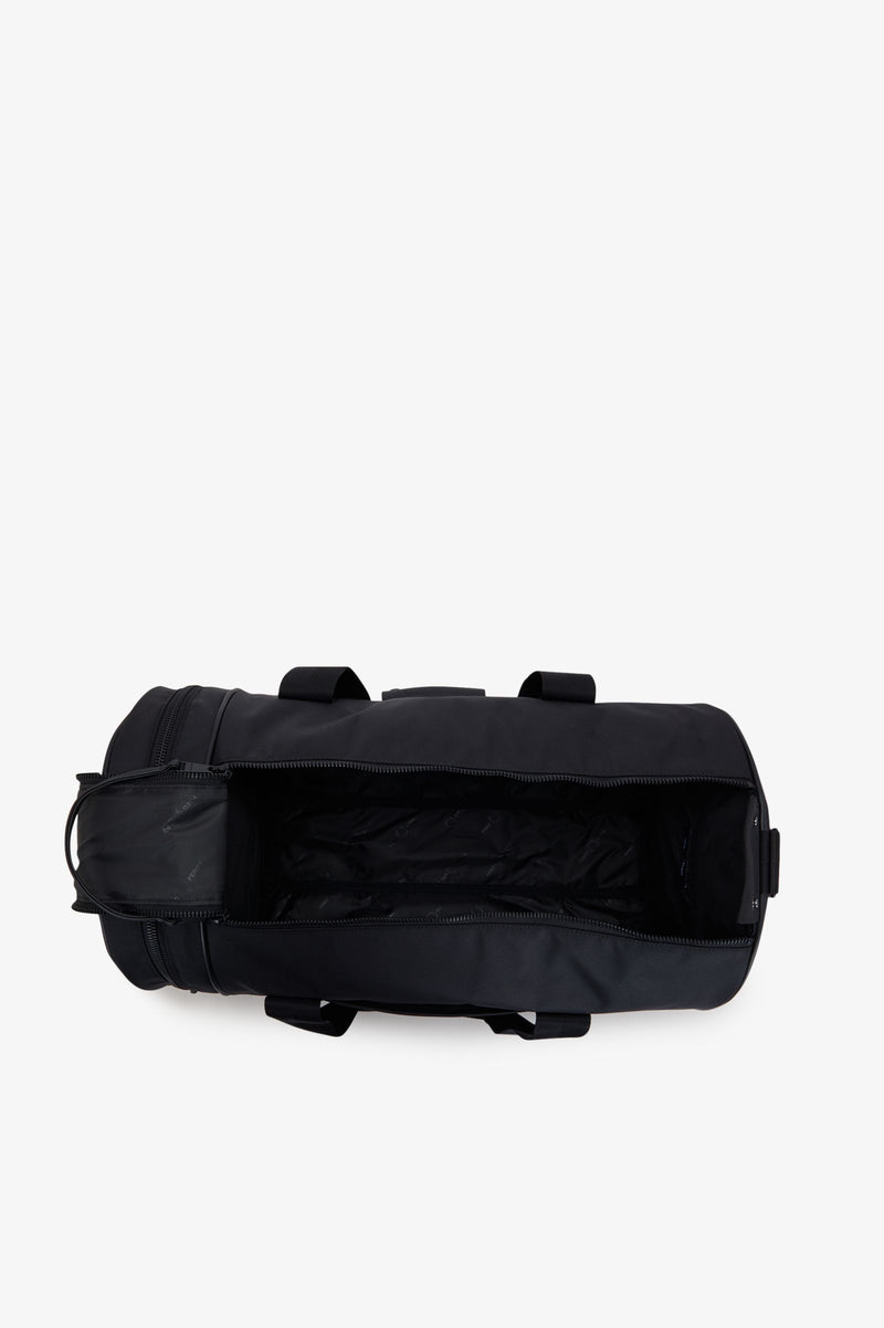 BLACK CANVAS LARGE BARREL BAG